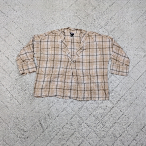 Patagonia Shirt Women's S Beige Black Plaid Lower Meadow Pullover Top Crop - Picture 1 of 8